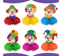 KLINNA Pack de 6 Centros de Mesa de Nido de Abeja para Carnaval, Tema de Animales de Circo 3D para Fiesta de Cumpleaños Infantil. Decoración de Mesa de Payaso, Bolas de Nido de Abeja (B)