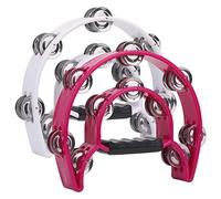 Kliplinc Pack de 2 panderetas de doble para adultos, pandereta musical de media luna, 20 abrazaderas de metal, tambor de mano