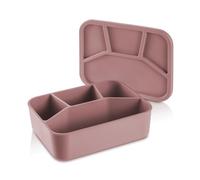 KLIPPSI® Fiambrera grande de 4 compartimentos, fiambrera de silicona platino, resistente al calor, resistente al frío, a prueba de fugas, apto para lavavajillas (rosa)