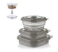 KLIPPSI® Fiambrera plegable, fiambreras de silicona platino, resistentes al calor, al frío, a prueba de fugas, aptas para lavavajillas (gris, juego de 3 unidades de 400 ml-600 ml-900 ml)