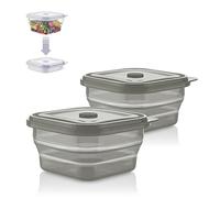 KLIPPSI® Fiambrera plegable, fiambreras de silicona platino, resistentes al calor, al frío, a prueba de fugas, aptas para lavavajillas (gris, 900 ml (pack doble)