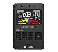 KLIQ MetroPitch-PRO - Sintonizador de metrónomo recargable para todos los instrumentos, con modos de afinación cromática, bajo, violín, ukelele y generador de tonos, sensor con cable incluido, negro