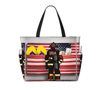 KLJnmbb Bolsa de viaje de playa con estampado de bandera de Estados Unidos, impermeable, con múltiples bolsillos, ligera, plegable, para vacaciones, reutilizable