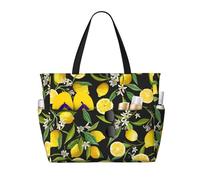 KLJnmbb Bolsa de viaje de playa con estampado de limón amarillo, impermeable, múltiples bolsillos, ligera, plegable, para vacaciones, reutilizable