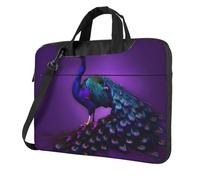KLJnmbb Bolsa práctica con estampado de pavo real morado, elegante y protectora, versátil bolsa suave para mujeres y hombres, Black, 15.6 inch