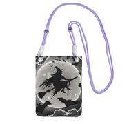 KLJnmbb Bolso cruzado para teléfono móvil con estampado de bruja de Halloween para mujeres y hombres, para accesorios de viaje, Purple, Talla única