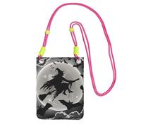 KLJnmbb Bolso cruzado para teléfono móvil con estampado de bruja de Halloween para mujeres y hombres, para accesorios de viaje, fucusia, Talla única