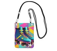 KLJnmbb Bolso cruzado retro colorido con estampado de patines de ruedas para mujeres y hombres, bolsa cruzada para teléfono celular, bolsa para accesorios de viaje, Black, Talla única