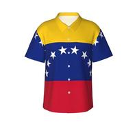 KLJnmbb Camisa hawaiana con estampado de bandera de Venezuela, suave para hombre, camisa de manga corta con botones para vacaciones en la playa, Negro, M