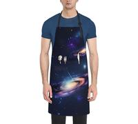 KLJnmbb Delantal de cocina para adultos con estampado de galaxia en el universo de 28 x 33 pulgadas con bolsillos, elegante y funcional delantal de chef