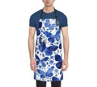 KLJnmbb Delantal de cocina para adultos con estampado de mariposas azules de 28 x 33 pulgadas con bolsillos, elegante y funcional