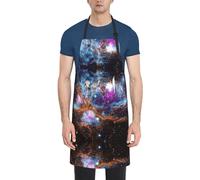 KLJnmbb Delantal de cocina para adultos con estampado espacial de galaxia del universo y bolsillos, elegante y funcional, 28 x 33 pulgadas