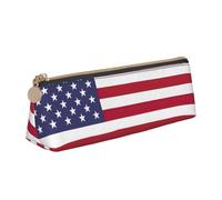 KLJnmbb Elegante estuche triangular de gran capacidad con estampado de bandera estadounidense con cremallera para herramientas de escritura