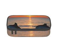 KLJnmbb Estuche de viaje con estampado de delfines de puesta de sol de 8.3 x 2 x 3.7 pulgadas, bolsa de almacenamiento funcional para suministros de oficina