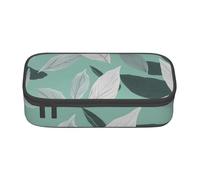 KLJnmbb Estuche de viaje con estampado de hojas grises menta, 8.3 x 2 x 3.7 pulgadas, bolsa de almacenamiento funcional para suministros de oficina