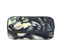 KLJnmbb Estuche de viaje con estampado de luna y noche de lobo de 8.3 x 2 x 3.7 pulgadas, bolsa de almacenamiento funcional para suministros de oficina