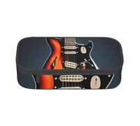 KLJnmbb Estuche de viaje naranja con estampado de guitarras eléctricas de 8.3 x 2 x 3.7 pulgadas, bolsa de almacenamiento funcional para suministros de oficina