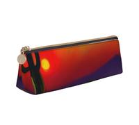 KLJnmbb Estuche elegante con estampado de cactus de atardecer en el desierto, estuche triangular de gran capacidad con cremallera para herramientas de escritura