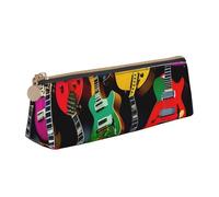 KLJnmbb Estuche elegante con estampado de guitarra colorida, estuche triangular de gran capacidad con cremallera para herramientas de escritura