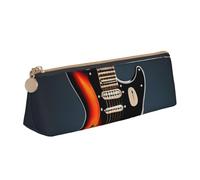 KLJnmbb Estuche elegante con estampado de guitarras eléctricas naranjas, estuche triangular de gran capacidad con cremallera para herramientas de escritura