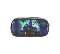 KLJnmbb Estuche transparente con estampado de mansión embrujada negra para estudiantes, niños y niñas, organizador de papelería transparente