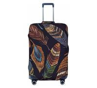 KLJnmbb Funda universal para maleta, con estampado de plumas de pavo real, protector de equipaje, elástica, lavable, funda para equipaje de viaje, Black, L