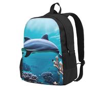 KLJnmbb Hermosa mochila de gran capacidad con estampado de delfines del mundo submarino, ligera, para senderismo, aventuras al aire libre, viajes diarios