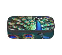 KLJnmbb Hermoso estuche de viaje con estampado de pavo real de 8.3 x 2 x 3.7 pulgadas, bolsa de almacenamiento funcional para suministros de oficina