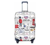 KLJnmbb I Love London - Maleta elástica universal con estampado de Londres, funda protectora de equipaje para vacaciones y viajes, Black, XL, Equipaje de mano