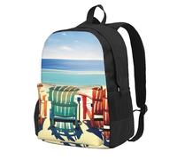 KLJnmbb Mochila de gran capacidad con estampado de escena de playa con sillas, ligera, senderismo, aventuras al aire libre, viajes diarios