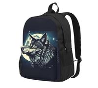KLJnmbb Mochila de gran capacidad con estampado de luna y noche de lobo, ligera, para senderismo, aventuras al aire libre, viajes diarios