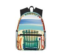 KLJnmbb Mochila informal unisex ligera con estampado de escena de playa con sillas, resistente al agua, viajes, aventuras al aire libre
