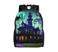 KLJnmbb Mochila ligera con estampado de mansión embrujada negra para hombres y mujeres, elegante mochila impermeable para viajes, senderismo, camping, mochila ligera