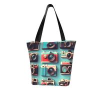 KLJnmbb Retro Cool Camera Collection - Bolso de hombro funcional con estampado de cámara para viajes, playa, bolso de mano, diario, vacaciones, trabajo, uso en verano