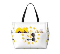KLJnmbb Rhode Island State Flag Print Beach Travel Bag Impermeable Múltiples Bolsillos Ligero Plegable Vacaciones Reutilizable