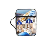 KLJnmbb Santorini - Bolsa de almacenamiento de la Biblia con impresión de vista al mar de la isla griega, impermeable, organizador religioso, soporte para las Escrituras para viajes a la iglesia