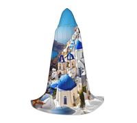 KLJnmbb Santorini - Capa con capucha con estampado de isla griega y vista al mar para adultos, adolescentes y niños, capa de mago para Halloween, carnaval, cosplay