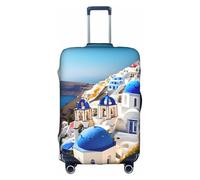 KLJnmbb Santorini - Funda para maleta, diseño de isla griega con vista al mar, elástica, lavable, antiarañazos, a prueba de polvo, elegante, White, M