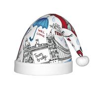 KLJnmbb Sombrero de elfo de Navidad con estampado de Londres para niños y adultos, para fiestas de vacaciones, invierno, Navidad, Año Nuevo