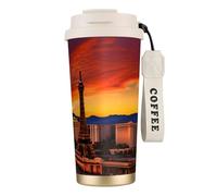 KLJnmbb Taza de viaje de acero inoxidable con estampado de atardecer de Las Vegas para bebidas frías y calientes, oficina, camping, café