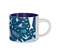 KLJnmbb Tazas de cerámica de gran capacidad con estampado de peces azules para hombres y mujeres, tazas de té para casa, oficina, regalo, camping, viajes