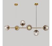 KlkrzJwy Lámpara Colgante Moderna de 6 Luces en Gris Humo con Pantalla de Cristal, lámpara de Techo nórdica de Altura Ajustable, lámpara de araña de Globo Lineal de 51" para Comedor y Sala de Estar.