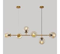 KlkrzJwy Lámpara Colgante Moderna de 6 Luces en marrón con Pantalla de Cristal, lámpara de Techo Dorada de Altura Ajustable, lámpara de araña de Globo Lineal de 51" para Sala de Estar.