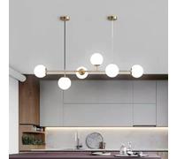 KlkrzJwy Lámpara Colgante Moderna Lámpara Colgante Blanca de 6 Luces con Pantalla de Vidrio Lámpara de Techo Grande Ajustable en Altura Lámpara de Globo Lineal de 51 Pulgadas para Sala de Estar