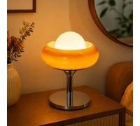 KlkrzJwy Lámpara De Mesa Seta De Cristal Naranja, Estilo Mid-Century Modern, Tipo «Egg Tart», Para Mesita De Noche O Escritorio, Regulador De Intensidad 3 Colores, Metal Cromado (Incluye Bombilla)