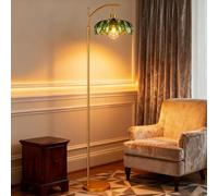 KlkrzJwy Lámpara De Pie De Cristal Con Forma De Flor Nórdica, Lámpara De Pie De Hierro Dorada De Altura Ajustable Con E26 Regulable, Lámpara Alta De Cristal Verde Para Sala De Estar Y Dormitorio