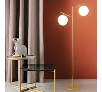 KlkrzJwy Lámpara De Pie De Dos Luces De Mediados De Siglo, Globo De Cristal, 170 Cm, Alta, De Hierro Dorado, Con Casquillo E26, Regulable, De Cristal Esmerilado, Ideal Para Sala De Estar Y Dormitorio.