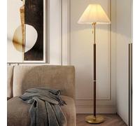 KlkrzJwy Lámpara De Pie De Madera De 158CM Con Tela Plisada Retro, LED E27, Regulable, Alta, Con Interruptor, Lámpara De Pie De Lino Para Sala De Estar, Sofá, Dormitorio, Estudio, Comedor.