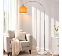 KlkrzJwy Lámpara De Pie Orange Arc, Mármol Natural, Mid-Century Modern | Pantalla Esférica De Cristal, Altura Ajustable, Bombilla RGB E27 Regulable, App/Mando, Pie Cromado, Salón/Dormitorio/Despacho