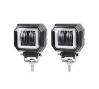 KLKWSFGFZK Proyectores LED Moto Faro LED Antiniebla De 3 Pulgadas Luz Trabajo Auxiliar Con Lente DRL Cuadrada Y Redonda Para Motocicleta 12V 24V Lámparas Antiniebla(2x Square White Halo)